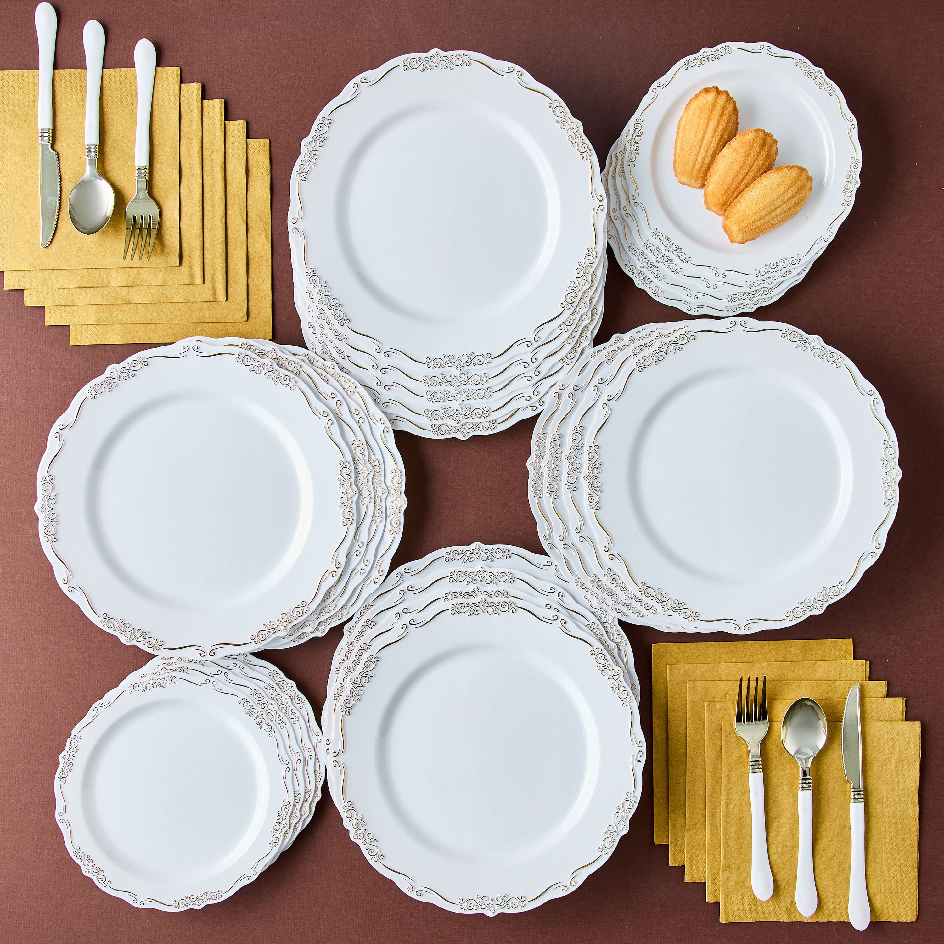Plastic Disposable Cutlery Set, Gold/White, 60 Pieces, by Way To Celebrate