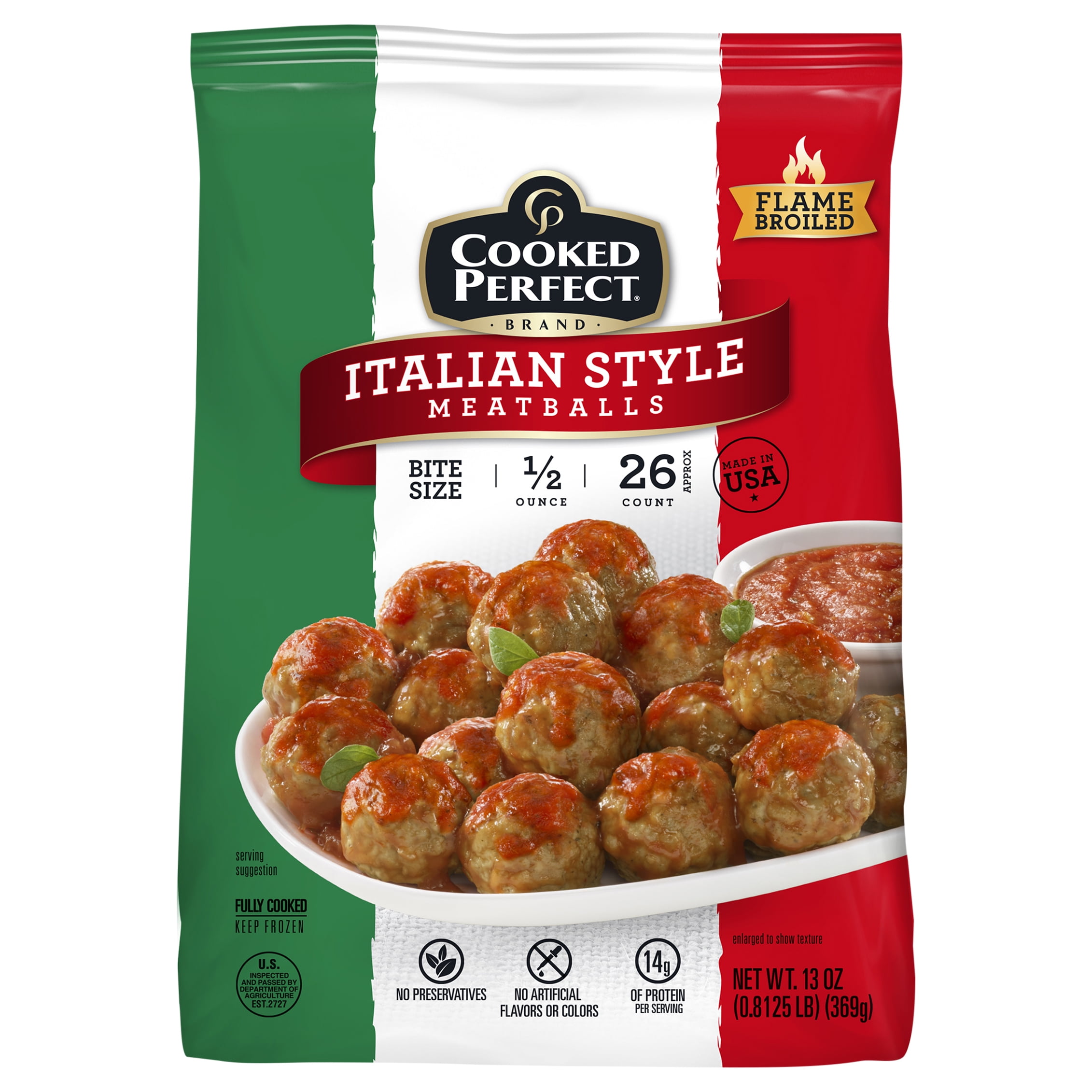 (2 pack) Cooked Perfect Frozen Italian Style Meatballs Fully Cooked 80% Lean/20% Fat 26 oz Frozen Plastic Bag