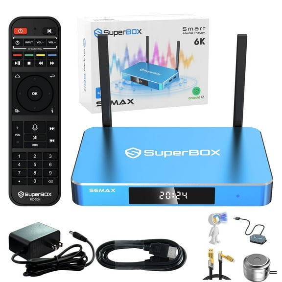 SuperBox S6 MAX 2025 Fully Loaded,4G 64G,with Voice Remote,Time Shift Feature&Easily Set Up Parental Controls,Dual Band WIFI,6K HDMI,Bluetooth 5.2,Perfect for Family Movie Nights