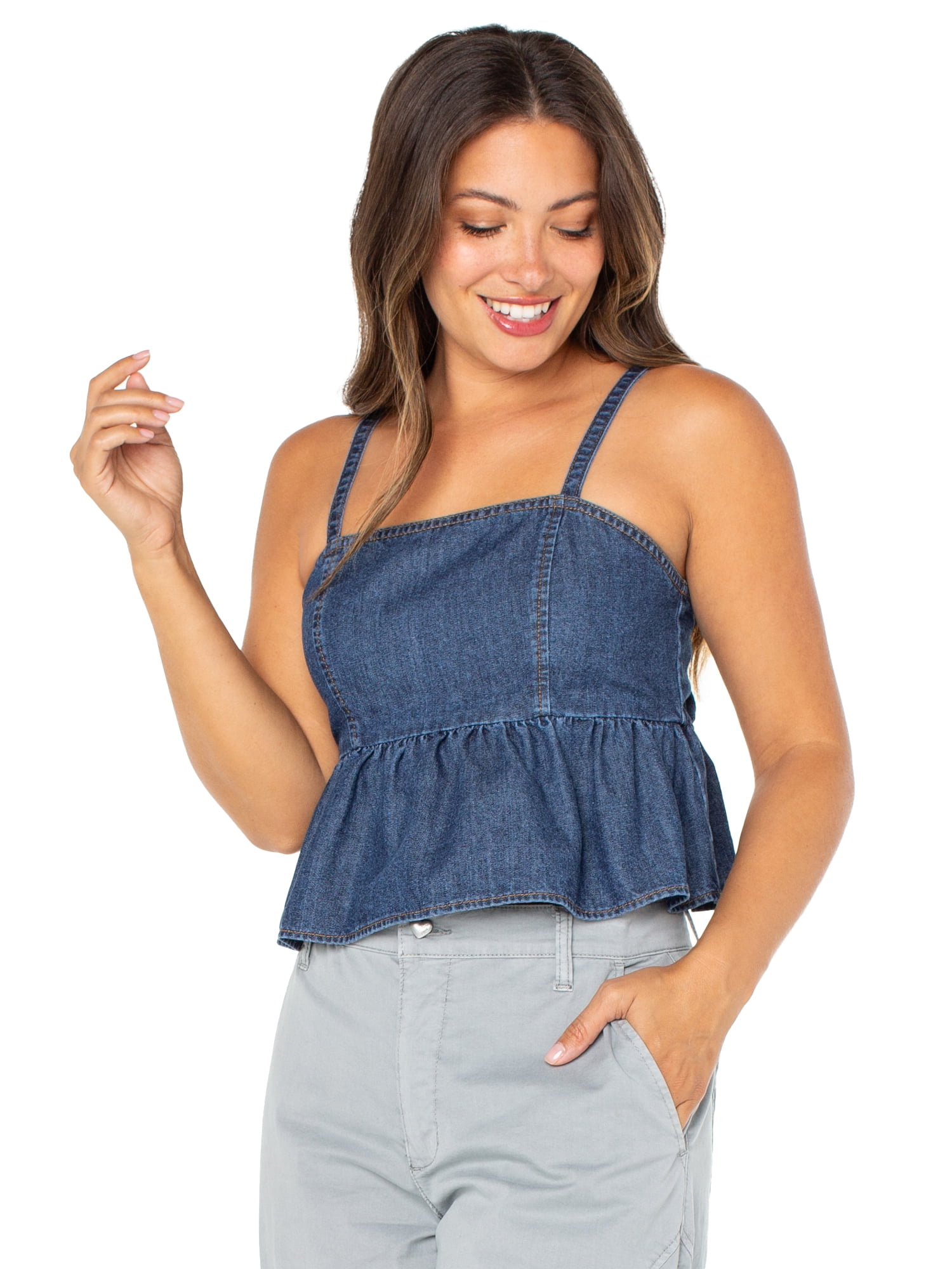 Celebrity Pink Women's Sleeveless Denim Peplum Top, Sizes XS