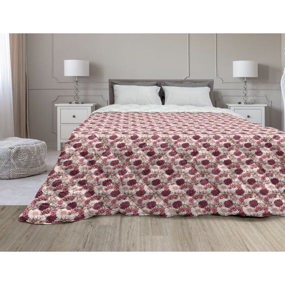 Floral Down Alternative Comforter, Flying Butterflies on Grunge Style Background Flowers in Pastel Tones, Microfiber Quilt for All Season, 5 Sizes, Ceil Blue and Multicolor, by Ambesonne
