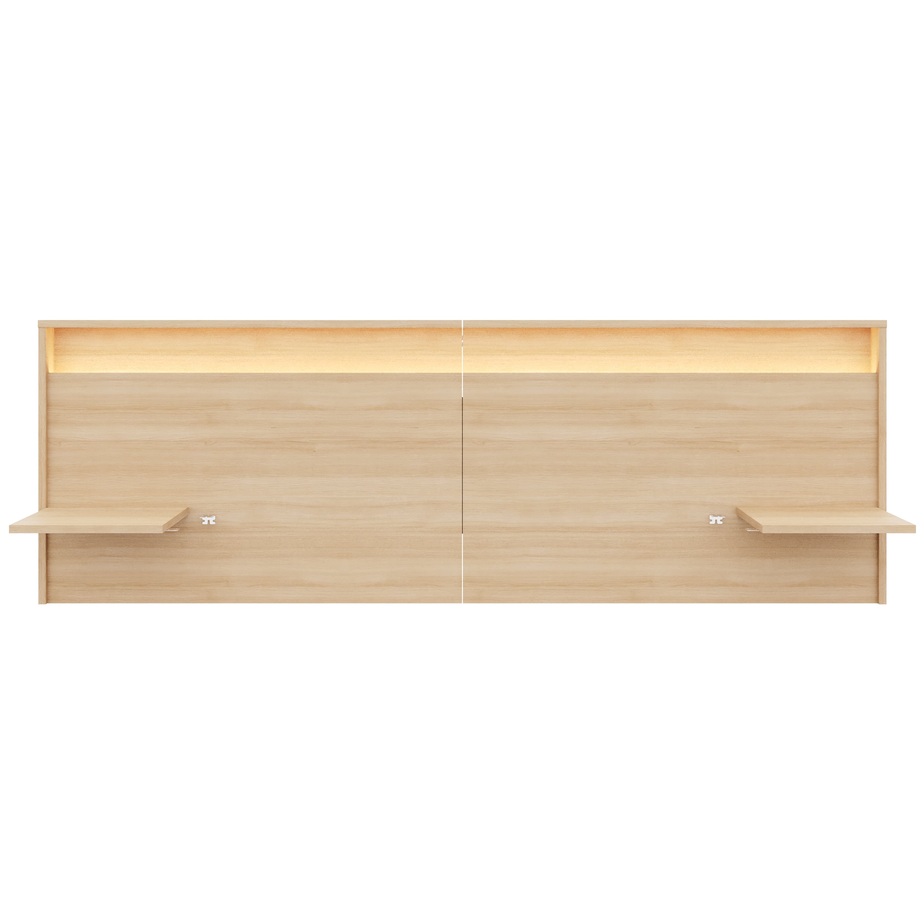 Nexera Lido Queen Size Extended Headboard with Integrated Shelves and Lighting, Natural Blonde Oak