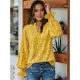 thumbnail image 5 of Womens V Neck Floral Long Sleeve Tops Summer Casual Loose Puff Sleeve Chiffon Boho Blouse T Shirts Yellow XXL, 5 of 6