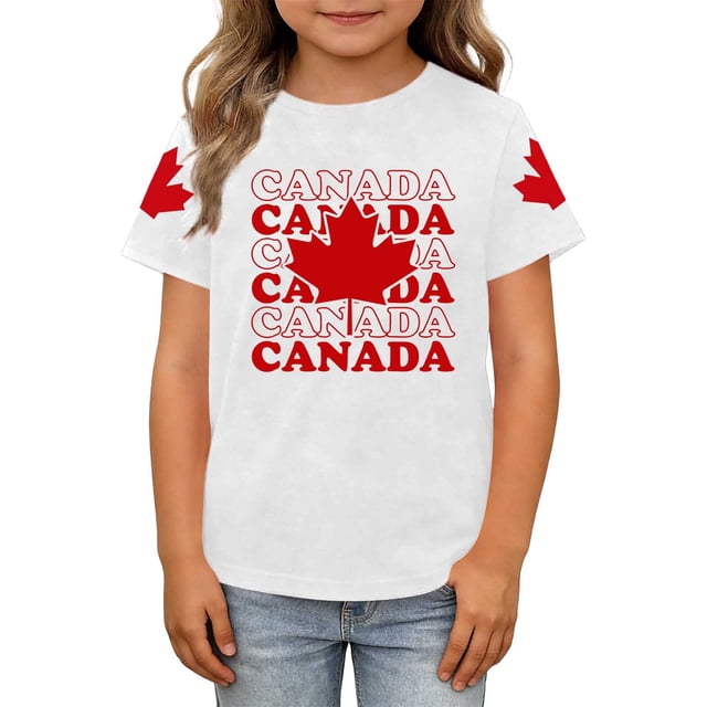 T-shirt Feuille d'Érable pour Garçons Drapeau du Canada Col Rond Manches Courtes Blouse Enfants Fête du Canada Imprimé Drapeau Festival Filles T-Shirt Graphique Fête du Canada