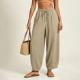 thumbnail image 5 of Womens Plaid Dress Pants New Summer Pants for Women Lightweight Faux Linen Casual Pants Loose Fits Comfy Vacation Trousers with Pockets, 5 of 8