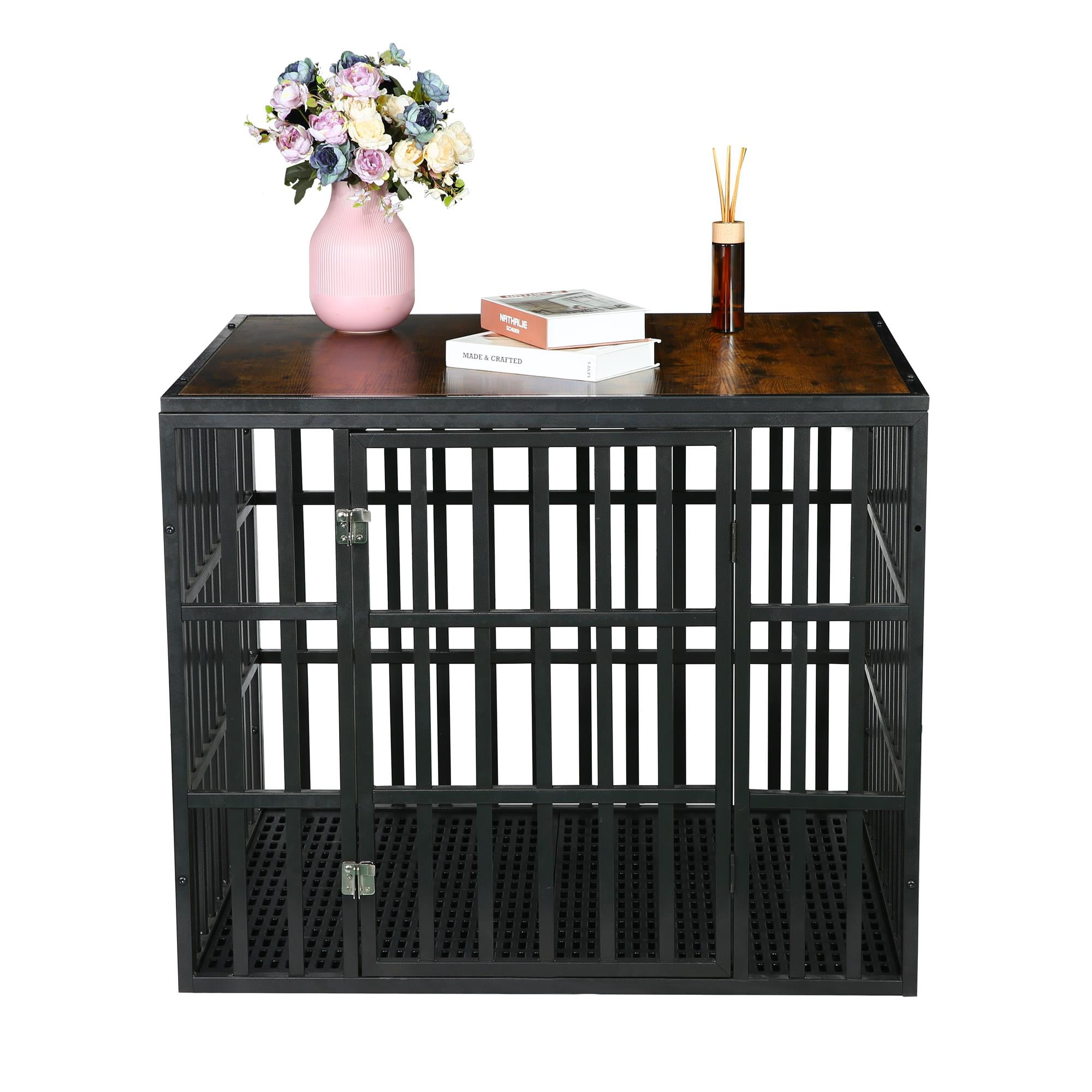 Pefilos 38" Heavy Duty Dog Crate for Large and Medium Dogs, Decorative Dog House with Cover Metal Dog Fence Cage Kennel Indoor, Black Pefilos 38" Heavy Duty Dog Crate for Large and Medium Dogs, Decorative Dog House with Cover Metal Dog Fence Cage Kennel Indoor, Black