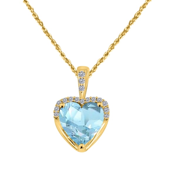 Mauli Jewels Engagement Necklace for Women 1.83 Carat Adorable Diamond And Heart Shape Gemstone Pendant 4 prongs 10K Yellow Gold With 18'' Box Chain|Silver Chain