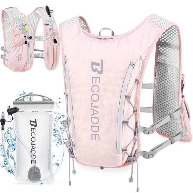 Chaleco de hidratación para correr BECOJADDE con bolsa de agua de 1,5 L, 5 litros, rosa