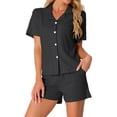 thumbnail image 1 of Conjunto de pijamas para mujeres INSPIRE CHIC 100% algodón, con botones, cuello de muesca, ropa de dormir de manga corta, trajes de 2 piezas con bolsillos, XL, negro, 1 of 6