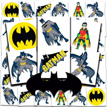 Batman Tattoos Party Favors Bundle ~ 72 Perforated Individual 2 x 2 Batman Temporary Tattoos for Kids Boys Girls (Batman Party Supplies)
