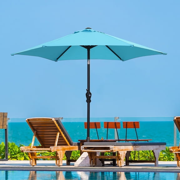 Autlaycil 7.5’ Patio Umbrella with Tilt and Crank, Adjustable Outdoor Market Umbrellas, 6 Sturdy Ribs UV Protection Water Resistance for Garden, Deck, Backyard, Pool (Blue)