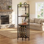 Fnova 63.38" Corner Wine Rack, 18 Bottle Capacity Freestanding Wine Rack with 6 Glass Holder, 3-Tier Storage Shelf for Kitchen Living Room Bar