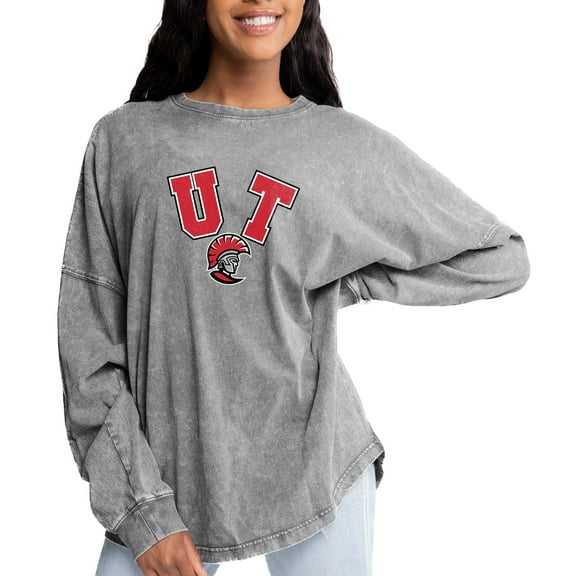 Women's Gameday Couture Gray University of Tampa Spartans Faded Wash Pullover Sweatshirt