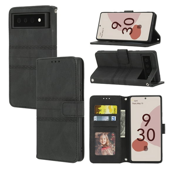 Mantto Crossbody Long Shoulder Strap Case for Google Pixel 6 Pro 6.71", Wallet Case Kickstand Card Cash Pocket Leather Flip Stand Cover For Google Pixel 6 Pro,Black