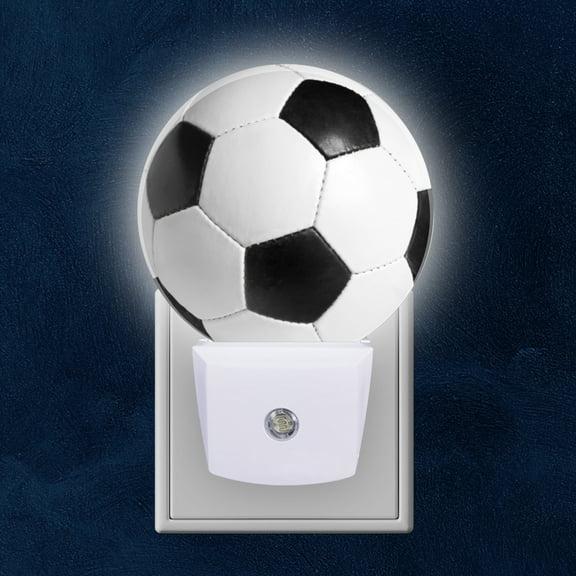 Round LED Night Lights Lamp with Dusk to Dawn Sensor, Soccer Ball With White And Black Panels Night Light Plug Into Wall for Kids Room, Bedroom, Bathroom, Kitchen, Hallway