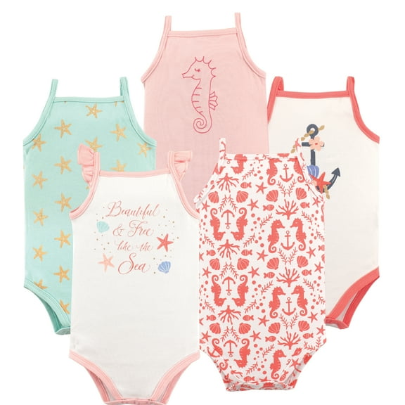 Luvable Friends Hudson Baby Sleeveless Bodysuits 5pk, Ocean Delight, 0-3M