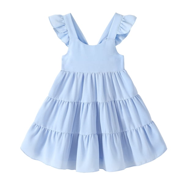 Vestido YOUNGER TREE para niñas pequeñas, verano, con volantes, azul 18-24 m