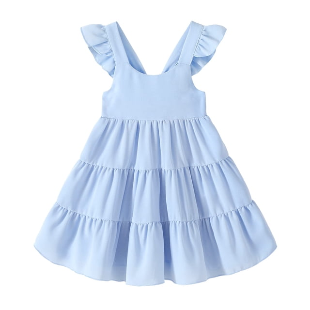 Vestido YOUNGER TREE para niñas pequeñas, verano, con volantes, azul 2-3T