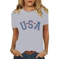 thumbnail image 2 of lcziwo Womens Shirts Cotton Comfy Casual Short Sleeve T-Shirt Patriotic Print Memorial Summer Crew Neck Tee Top Gray S, 2 of 9