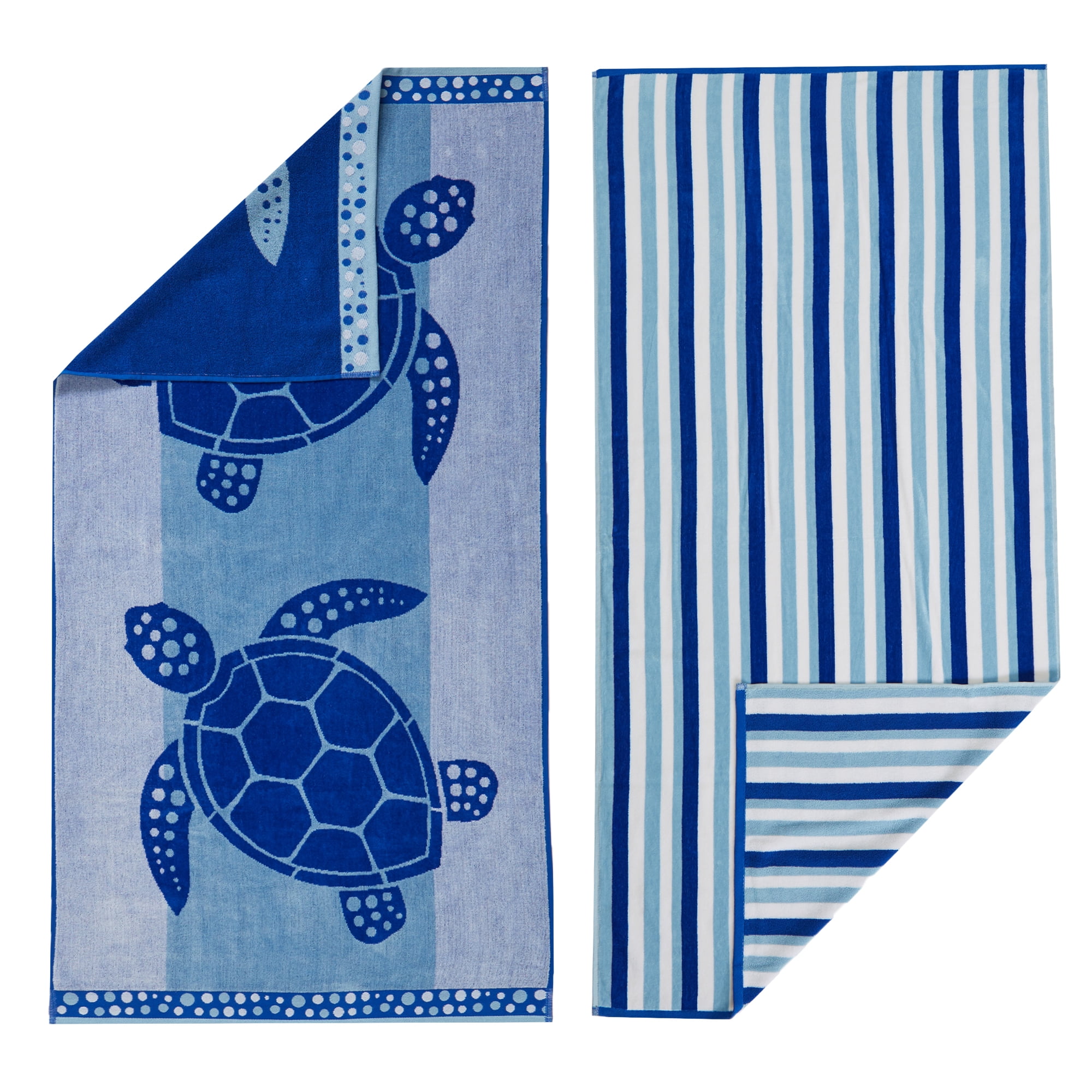 Great Bay Home Cotton Printed 2Pack Beach Towel (2 Pack 30" x 60", Turtles / Stripe
