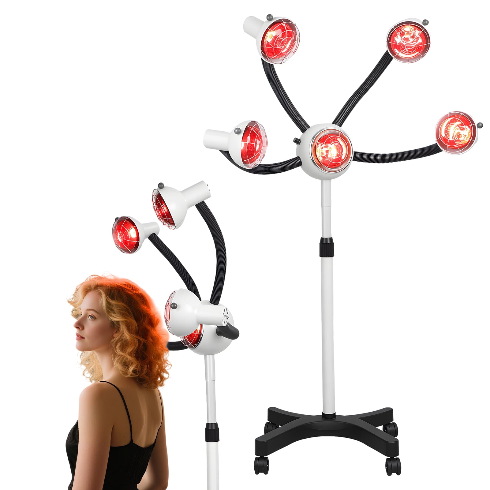 DJZ Professional Hair Dryer 5 Head Infrared Standing Salon Hair Dryer Portable Floor Hair Dryer with Adjustable Temperature,Stand-Up Color Processor Styling Perming Dryer Accelerator,750w