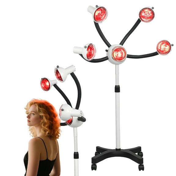 DJZ 5 Head 750w Infrared Heat Lamp Red Light Portable Floor Hair Dryer Stand up Color Processor Styling Perming Dryer Accelerator 110v