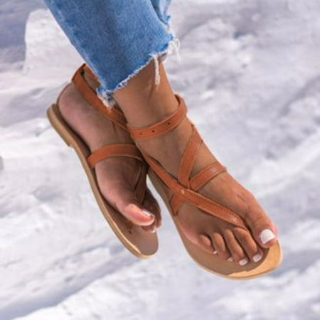 

LEEy-World Women S Sandals Women s Open Toes One Band Ankle Strap Flat Sandals