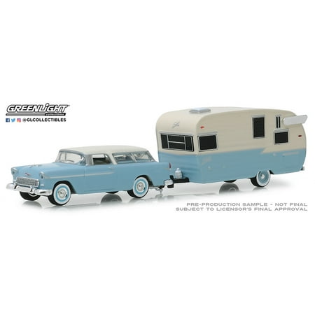 Chevrolet Hitch - GREENLIGHT 1:64 HITCH & TOW SERIES 16 - 1955 CHEVROLET NOMAD AND SHASTA AIRFLYTE WITH AWNING (LIGHT BLUE/WHITE) 32160-A