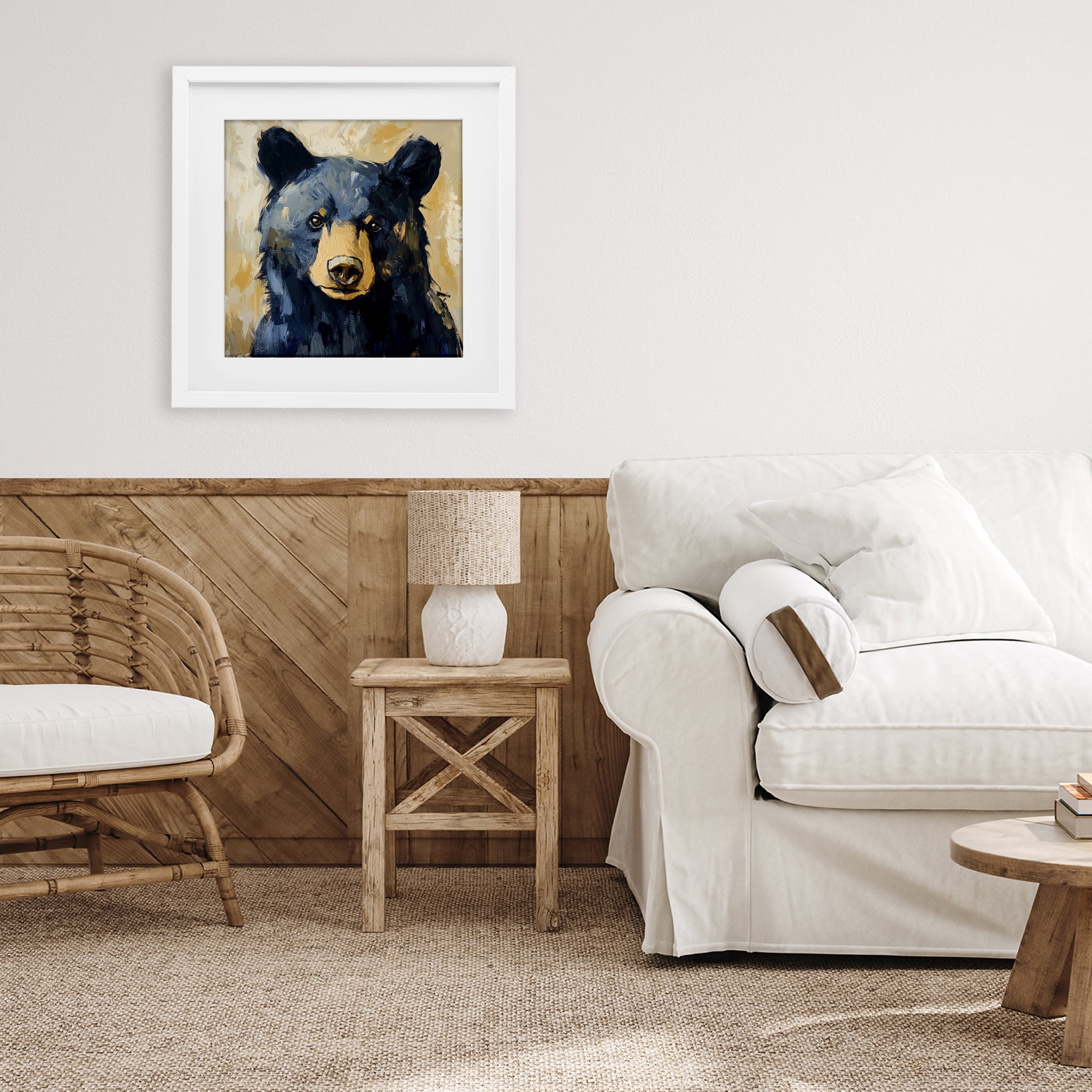 Stupell Industries Big Bear with Brushstrokes White Framed Print Under Glass, design by Petal Prints Design