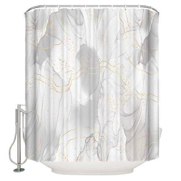 Gray Gradient Marble Shower Curtain Set ,Waterproof Fabric Shower Curtains Golden Lines Shower Curtains for Bathroom,Bathroom Decor 72"x84"