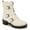 Ecru, variant on Womens Beige Buckle Accent Embellished Tate Round Toe Block Heel Zip-Up Moto 9
