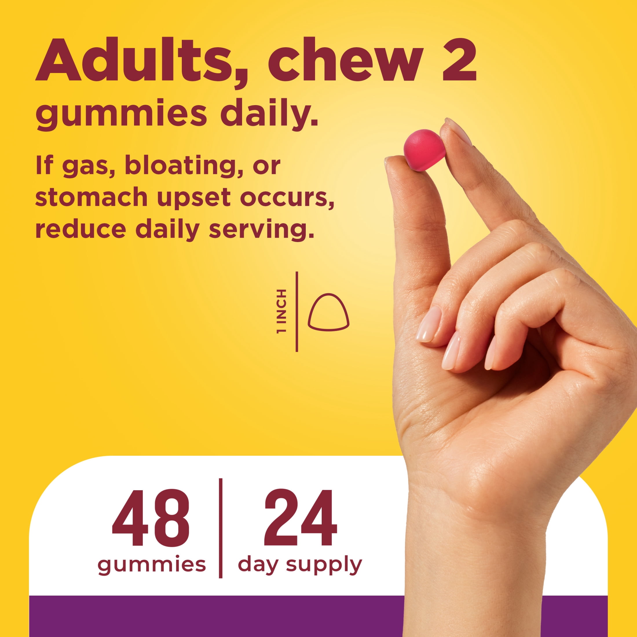 Nature Made Triple-Action Biotics, Prebiotic Fiber + Postbiotic + Probiotic Gummies, 48 Count