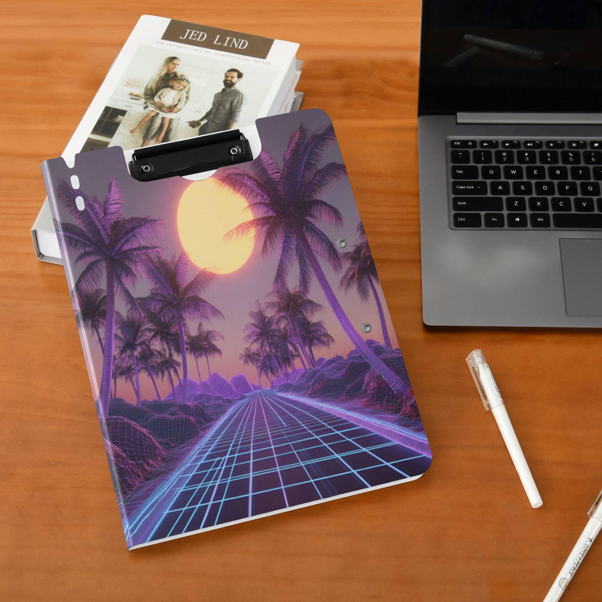 FORMRS A4 Clipboard Folder with Pen Holder Horizontal Foldable School Office Binder, Night Purple Road