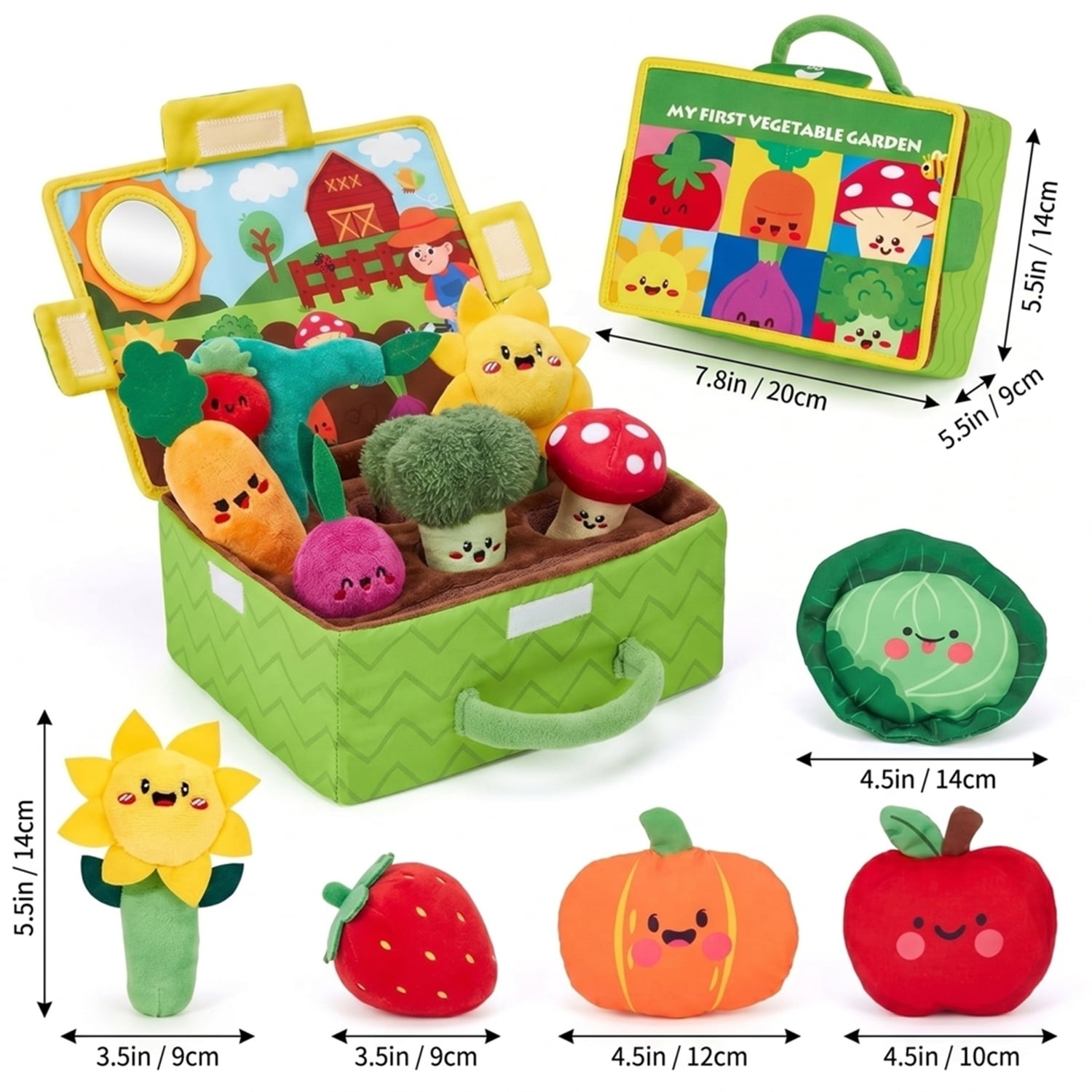 Squeak and Harvest Sensory Garden Plush Tool 6 Piece Set for Adults Desk Stress Relief Soft Fabric Pulling Vegetable Fidget Calm Down Tool