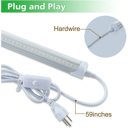 

DTLYH 6 Pack T8 Led 2FT 24W Integrated V Shaped Tube Light Linkable Under Cabinet Lamp White Daylight 6000k Garage Lights Indoor Shop Lights for Workshop On/Off Switch Cable Clear Cover