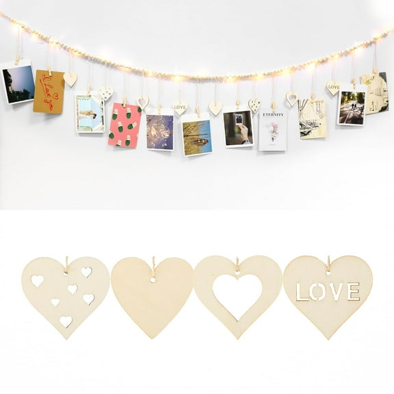 Hanging Photo Display with Clips, Boho Wooden Beads Garland Banner Collage Card Picture Art Holder String with Clips and LED Fairy Lights for Bedroom Living Room Office Dorm Decoration