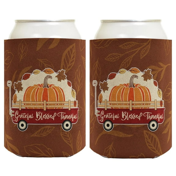 Fall Decorations For Home Grateful Blessed Thankful Fall Themed Wagon 2-Pack Can Coolies Drink Coolers