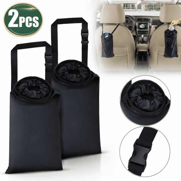 Emlimny 2-Pack Washable Hanging Car Trash Can, Detachable Car Trash Bags with Elastic Vent & Sticky Strap, Seat Back Automotive Trash Bag for Travel, SUV, Van, Outdoor Activities, Car Accessories