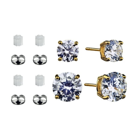 Brilliance Fine Jewelry Women's Simulated Diamond Duo Round Earring Set in 14KT Gold Plated Sterling Silver