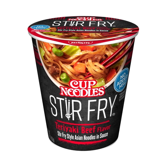 Nissin Foods Cup Noodles Stir Fry Ramen Noodles, Teriyaki Beef Flavor, 3.0 oz Cup, Shelf-Stable