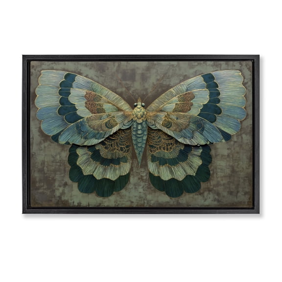 Stupell Industries Contemporary Golden Jewel Butterfly Black Floating Frame Canvas Art, 25 x 17, by Petals Prints Design