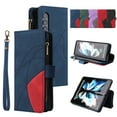 thumbnail image 1 of Zipper Wallet Case for Samsung Galaxy Z Fold3 Large Capacity Card Slots Holder Magnetic Clasp Cover, Luxury PU Leather Anti-Shock Flip Folio Case with Kickstand Wrist Strap Handbag Case,Blue, 1 of 10