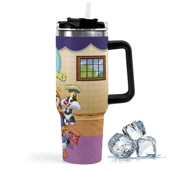Baby Looney Tunes-theme Insulated Stainless Steel Tumbler with Handle Gifts For Family Friends Fans and Straw Fits in Standard Cup Holder 40 OZ
