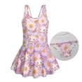 thumbnail image 6 of COEQINE Swim Dress for Girls with Built-in Liner & Flowy Skirt, Scoop U-Neck V-Back Playful Tankini Style Swimsuit for 3-4 Year Olds, Polyester Spandex Blend, Axolotl Daisy Purple, 6 of 8