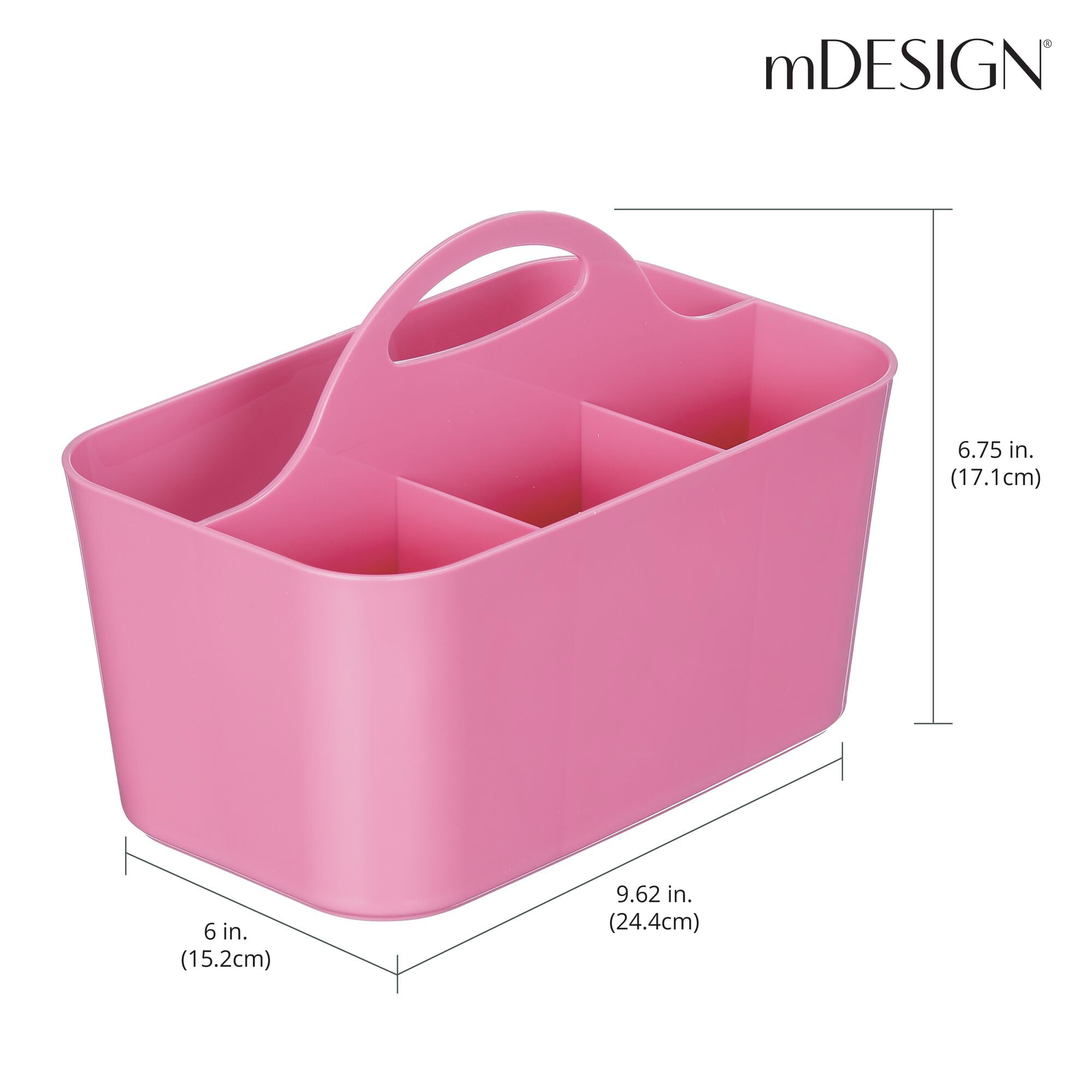 mDesign Plastic Portable Bathroom Shower Caddy Tote with Handle, Dark Pink Tint