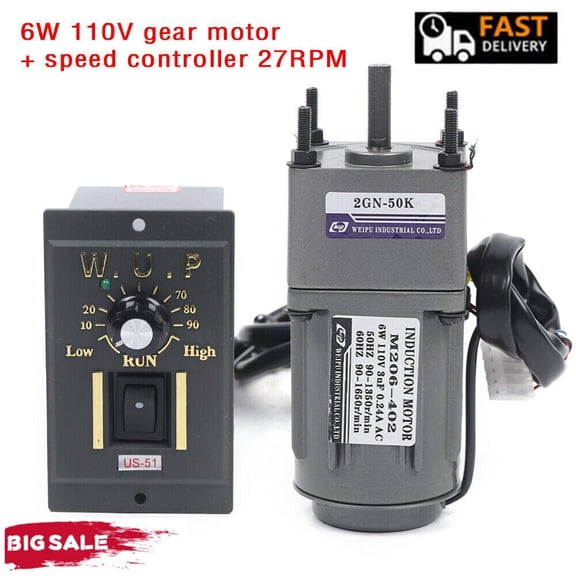 110V Reversible AC Gear Motor Electric Variable Speed Controller 50K 27RPM