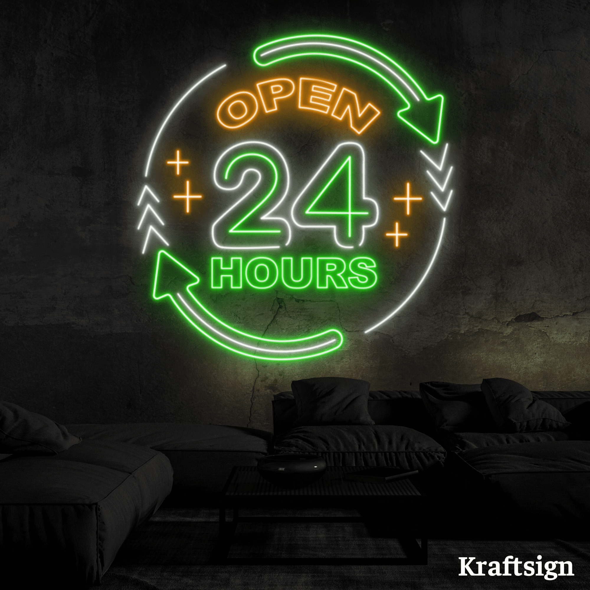 Craftnamesign Open 24 Hours Neon Sign, Open Welcome LED Sign, Shop Decor