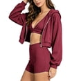 thumbnail image 6 of FchengtaiS Women 3 Piece Tracksuit Sets Long Sleeve Zip Up Cropped Jacket & Sport Bra & Matching Shorts Outfits Casual Athletic Sweatsuits, 6 of 7