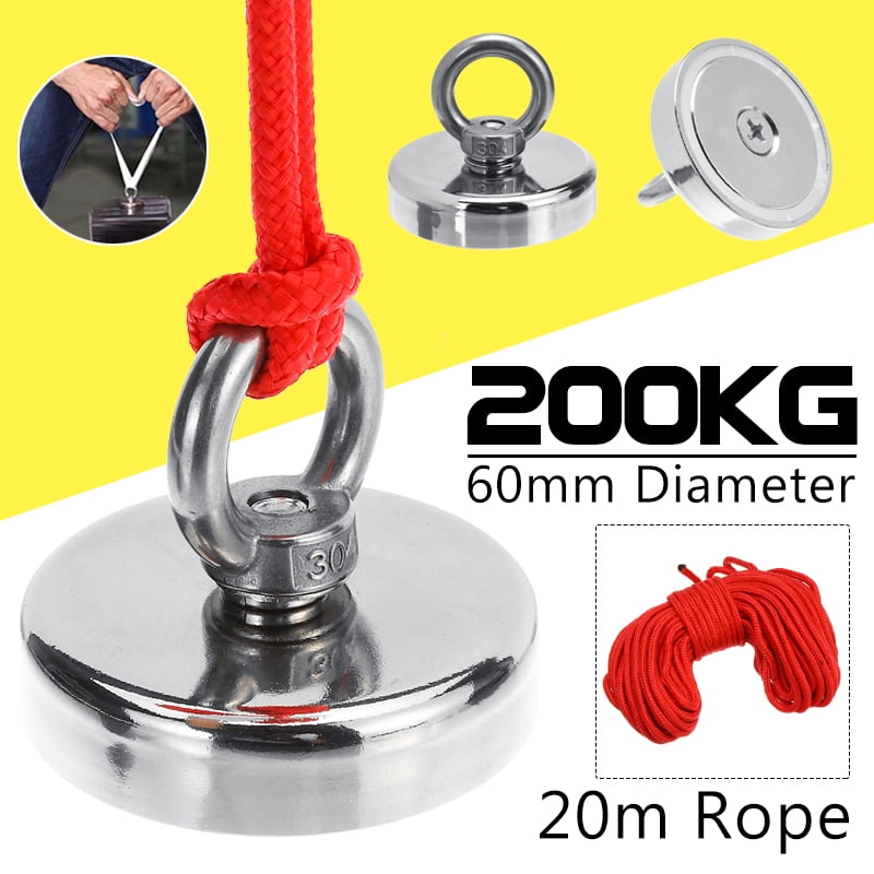 100KG-300KG Double Sided Round Strong Salvage Magnet Neodymium Fishing 10M Rope 