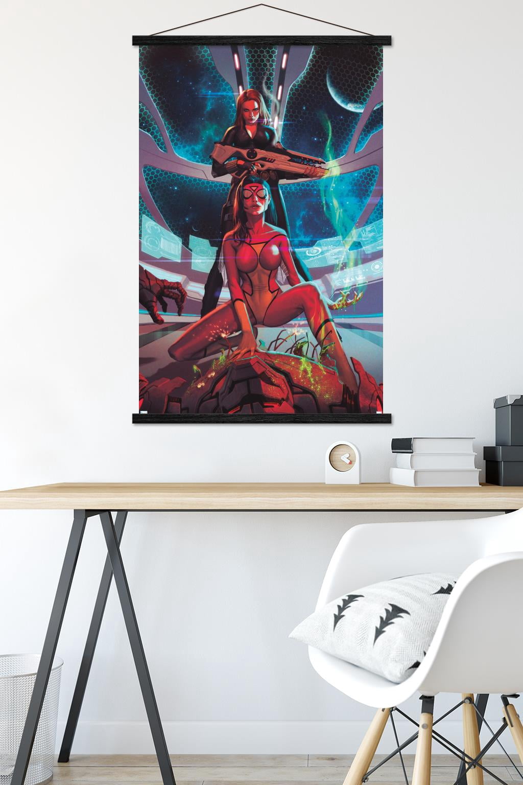 Marvel Comics - Spider Woman - Avengers Assemble #19 Wall Poster with Wooden Magnetic Frame, 22.375" x 34"